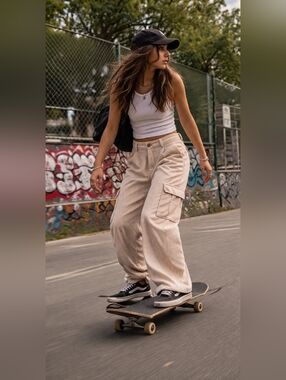 SHEIN Wide-Leg Corduroy Cargo Pants - Blush Pink Beige